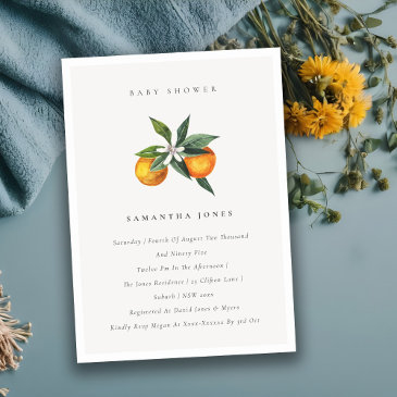 minimal orange botanical boho baby shower invite