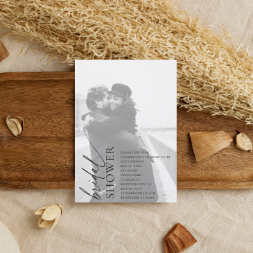 minimal photo script bridal shower invitation