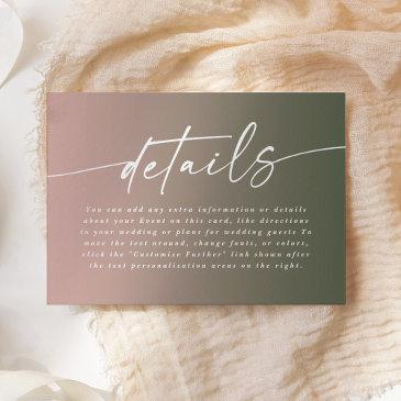 minimal pink & hunter ombre fade wedding details enclosure invitations