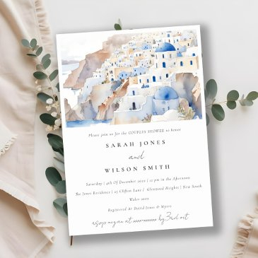 minimal santorini greece watercolor couples shower invitation