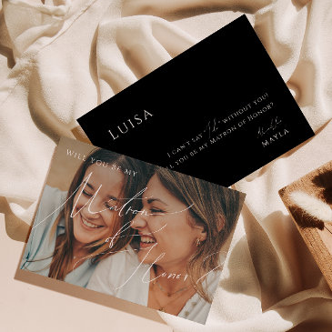 minimal script | black faded photo matron of honor invitation