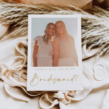 minimal script bridesmaid proposal invitations with photo