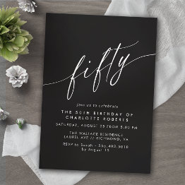 Small Minimal Script Elegant Modern Black 50th Birthday Invitation Front View