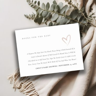 minimal simple blush heart books for baby shower enclosure invitations