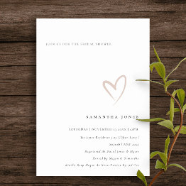 Small Minimal Simple Blush Heart Bridal Shower Invite Front View