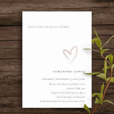 minimal simple blush heart bridal shower invite