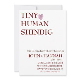 Small Minimal Tiny Human Shindig Funny Co-ed Baby Shower Invitation Front View