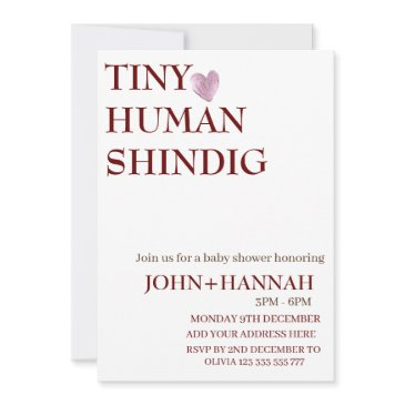 minimal tiny human shindig funny co-ed baby shower invitation