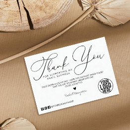 Small Minimal White Black Script Customer Thank You Business Invitations Front View