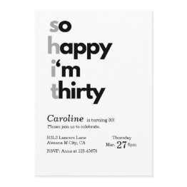 Small Minimalist 30th Birthday Invitation So Happy Im 30 Front View