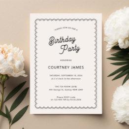 Small Minimalist And Simple Scalloped Birthday Party Invitation Front View