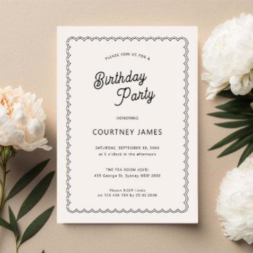 minimalist and simple scalloped birthday party invitation