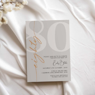 minimalist beige eighty 80th birthday party invitation