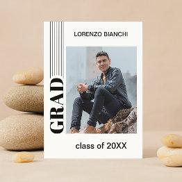 Small Minimalist Black And White Graduation Announcement Postinvitations Front View