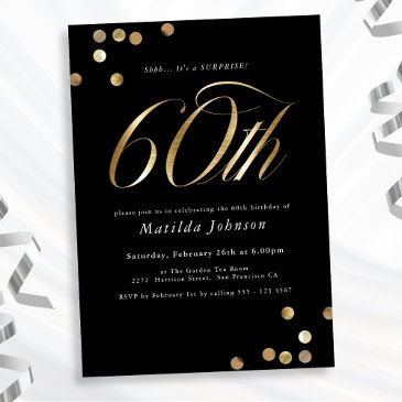 minimalist black gold surprise 60th birthday party invitation