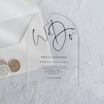 minimalist black script we do wedding acrylic invitations