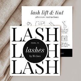 Small Minimalist Black White Lash Lift & Tint Aftercare Square Business Invitations Front View