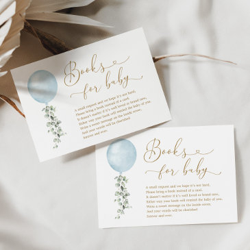 minimalist blue balloon eucalyptus books for baby enclosure invitations