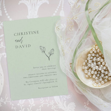 minimalist bohemian sage wedding invitation