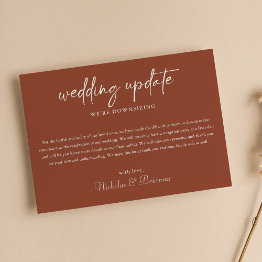 Small Minimalist Boho Terracotta Wedding Update Downsize Announcement Front View