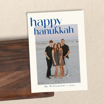 minimalist bold blue modern hanukkah custom photo holiday invitations