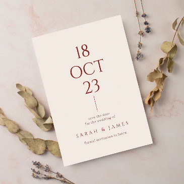 minimalist burnt orange typography modern wedding save the date