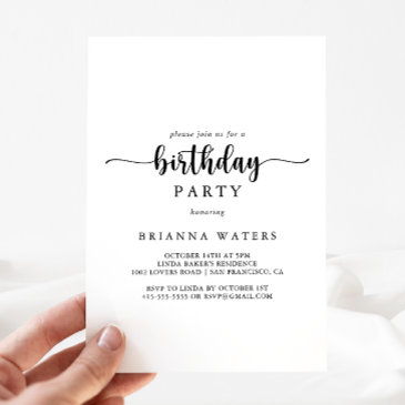 minimalist calligraphy birthday party invitation