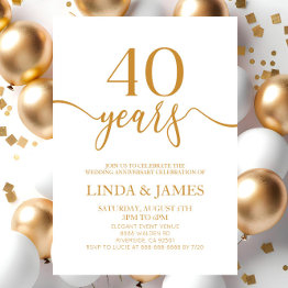 Small Minimalist Champagne 40th Wedding Anniversary Invitation Front View