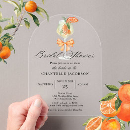 Small Minimalist Chic Orange Spritz Bow Bridal Shower Acrylic Invitations Front View