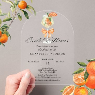 minimalist chic orange spritz bow bridal shower acrylic invitations