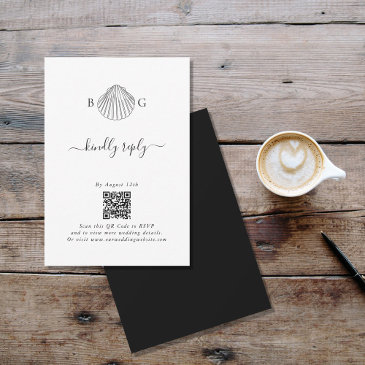 minimalist clam seashell monogram wedding rsvp invitations