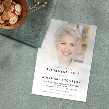 minimalist custom photo overlay retirement party invitation