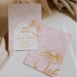 Small Minimalist Daisy Girl Baby Shower Invitation Front View