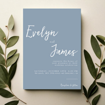 minimalist dusty blue modern unique wedding invitation