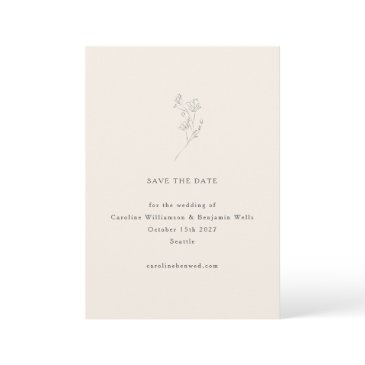 minimalist ecru floral line art elegant wedding save the date