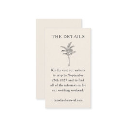 Small Minimalist Ecru Palm Tree Line Art Elegant Wedding Enclosure Invitations Front View