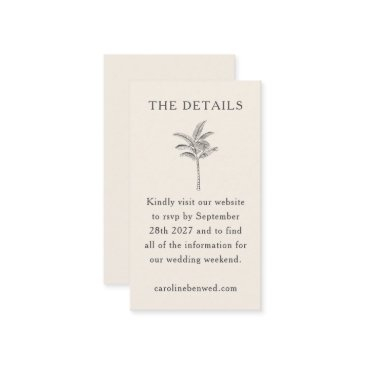minimalist ecru palm tree line art elegant wedding enclosure invitations