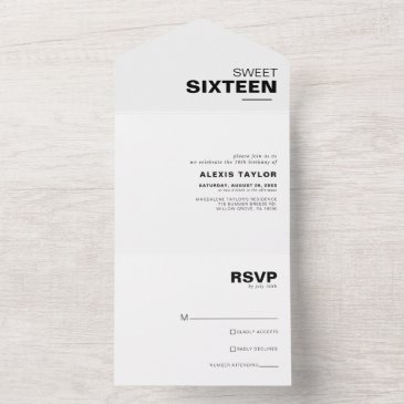 minimalist elegant formal sweet 16 birthday all in one invitation