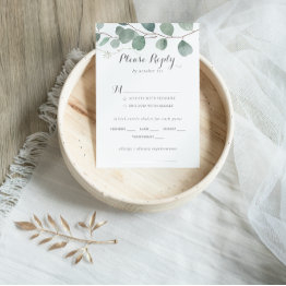 Small Minimalist Eucalyptus Wedding Menu Choice Rsvp Front View