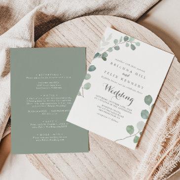 minimalist green eucalyptus front & back wedding invitation