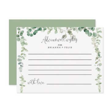 minimalist green eucalyptus wedding advice card