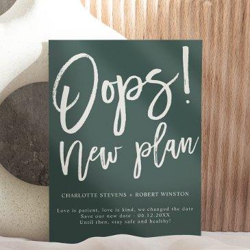 minimalist green new plan wedding change the date announcement postinvitations