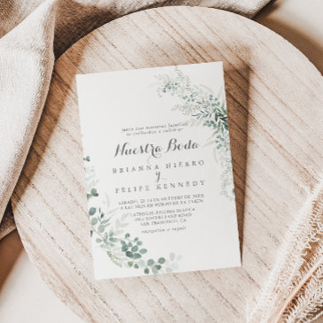 minimalist greenery eucalyptus nuestra boda invitation