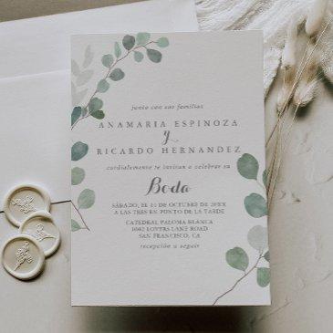 minimalist greenery eucalyptus spanish wedding invitation