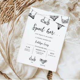 Small Minimalist Hand Drawn Clothes Line Lingerie Shower Invitation Front View
