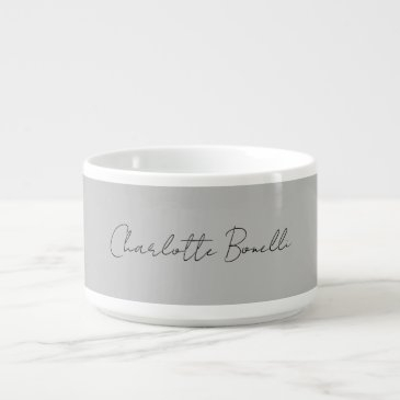 minimalist handwritten script name grey bowl