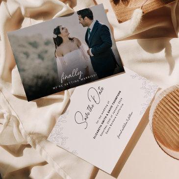 minimalist leaves & photo script finally wedding save the date