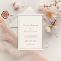 Small Minimalist Light Taupe Elegant Calligraphy Wedding Invitation Front View