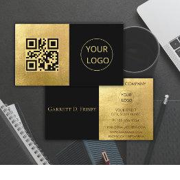 Small Minimalist Logo Qr Code Gold Foil Business Invitations Front View