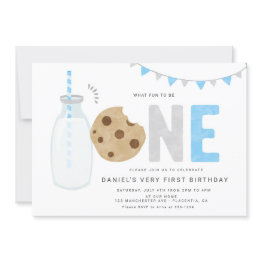 Small Minimalist Milk And Cookies First Birthday Invitation Front View